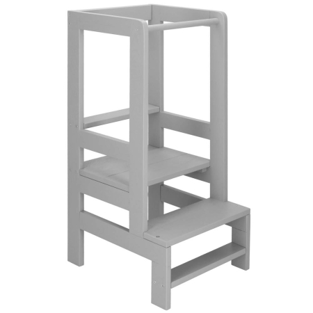 Turn de invatare inaltator multifunctional din lemn, platforma reglabila pe 3 inaltimi, 90x39x44 cm, gri [12]
