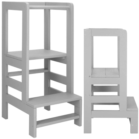 Turn de invatare inaltator multifunctional din lemn, platforma reglabila pe 3 inaltimi, 90x39x44 cm, gri [4]