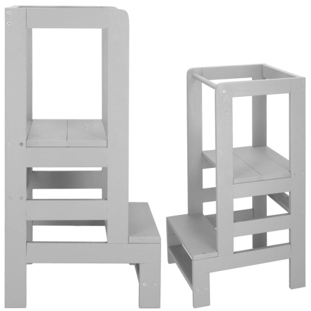 Turn de invatare inaltator multifunctional din lemn, platforma reglabila pe 3 inaltimi, 90x39x44 cm, gri [1]