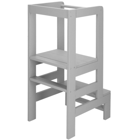 Turn de invatare inaltator multifunctional din lemn, platforma reglabila pe 3 inaltimi, 90x39x44 cm, gri [13]