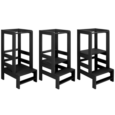 Turn de invatare inaltator multifunctional din lemn, platforma reglabila pe 3 inaltimi, 90x39x44 cm, negru [7]