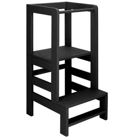 Mobila copii - Turn de invatare inaltator multifunctional din lemn, platforma reglabila pe 3 inaltimi, 90x39x44 cm, negru