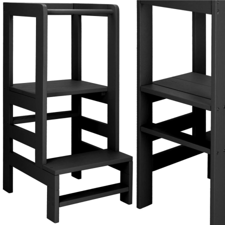 Turn de invatare inaltator multifunctional din lemn, platforma reglabila pe 3 inaltimi, 90x39x44 cm, negru [3]