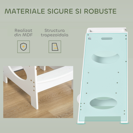  Turn Montessori pentru Copii, Learning Tower cu inaltime Reglabila pe 3 Niveluri, MDF, 40×50×90 cm, Alb [6]