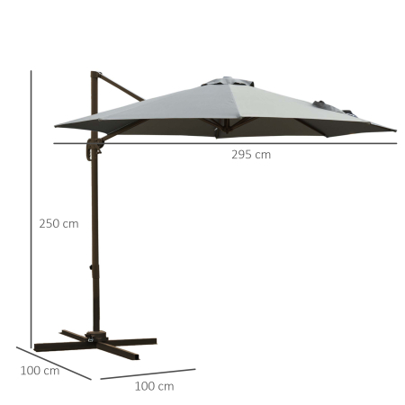  Umbrel de Gradina cu Manivela cu inclinare Reglabila, Umbrela cu Brat si Stinghii, Ø2.95x2.5 m, Gri [2]