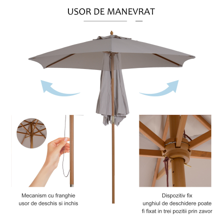  Umbrela de Gradina 2.5x2.3m, Umbrela Parasolar cu a 6 Nervuri din Lemn si Poliester, Alb Crem [4]