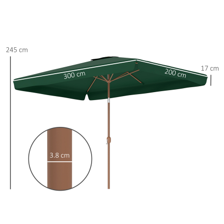  Umbrela de Gradina 2x3 m cu Deschidere cu Manivela, inclinabila si Anti-UV 50+, Verde [2]