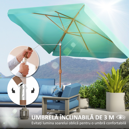  Umbrela de Gradina 2x3 m cu Manivela, Inclinabila si Anti-UV 50+, Turcoaz [3]