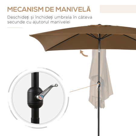  Umbrela de gradina 2x3 m dreptunghiulara cu manivela si unghi reglabil, culoare cafea [4]