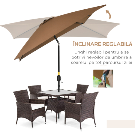  Umbrela de gradina 2x3 m dreptunghiulara cu manivela si unghi reglabil, culoare cafea [3]