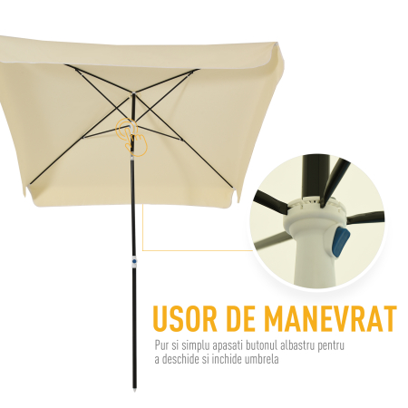  Umbrela de Gradina cu acoperis patrata Rglabila si Portabila, Crem 2x2m [4]