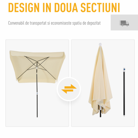  Umbrela de Gradina cu acoperis patrata Rglabila si Portabila, Crem 2x2m [5]
