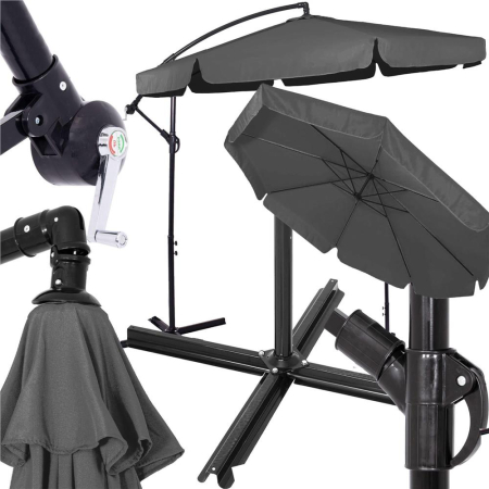 Umbrela de gradina cu brat lateral banana, cu husa, 300cm, gri [2]