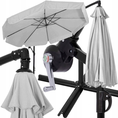 Umbrela de gradina cu brat lateral banana, cu husa, 300cm, gri deschis [5]