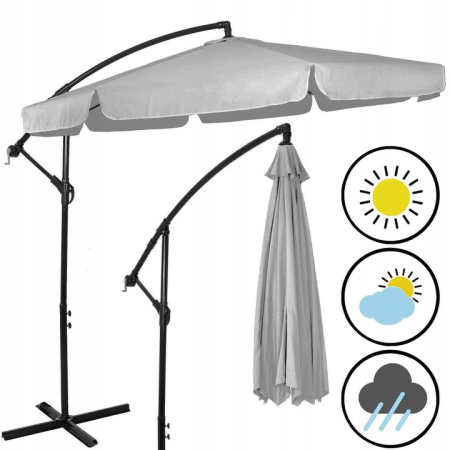 Umbrela de gradina cu brat lateral banana, cu husa, 300cm, gri deschis [3]