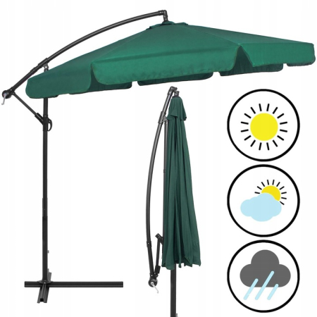 Umbrela de gradina cu brat lateral banana, cu husa, 300cm, verde [11]