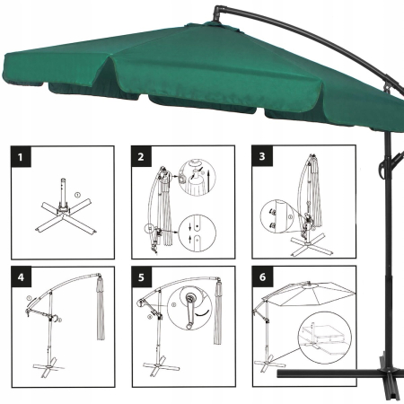 Umbrela de gradina cu brat lateral banana, cu husa, 300cm, verde [1]