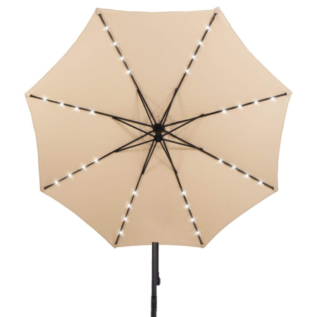 Umbrela gradina brat lateral tip banana cu iluminare LED solara, 32 LED-uri, protectie UPF 50+, husa inclusa, D300 cm, crem [16]