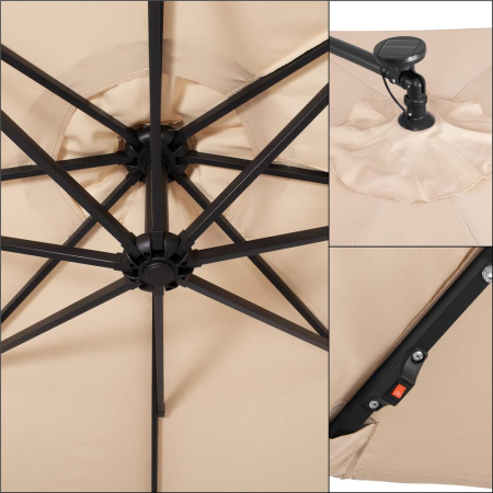 Umbrela gradina brat lateral tip banana cu iluminare LED solara, 32 LED-uri, protectie UPF 50+, husa inclusa, D300 cm, crem [4]