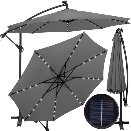 Umbrela gradina brat lateral tip banana cu iluminare LED solara, 32 LED-uri, protectie UPF 50+, husa inclusa, D300 cm, gri [4]