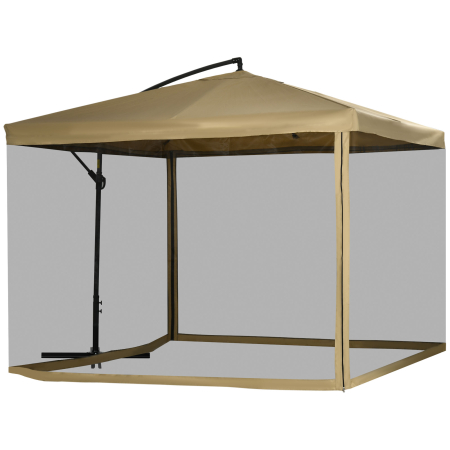 Gradina & balcon -  Umbrela de gradina cu brat lateral inclinabila, cu deschidere cu manivela si plasa anti-tantari, 3x3 m, bej