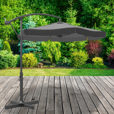 Umbrela de gradina cu brat lateral, inclinabila, panza poliester 160 g/mp, husa de protectie, 300 cm, gri [4]