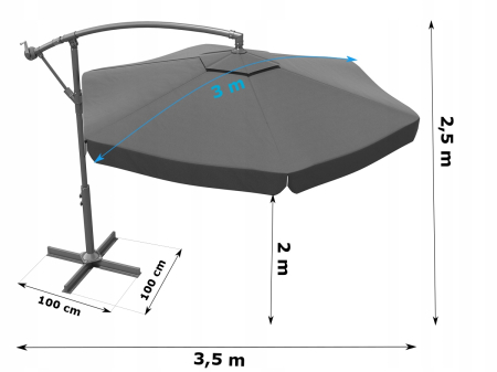 Umbrela de gradina cu brat lateral, inclinabila, panza poliester 160 g/mp, husa de protectie, 300 cm, gri [6]