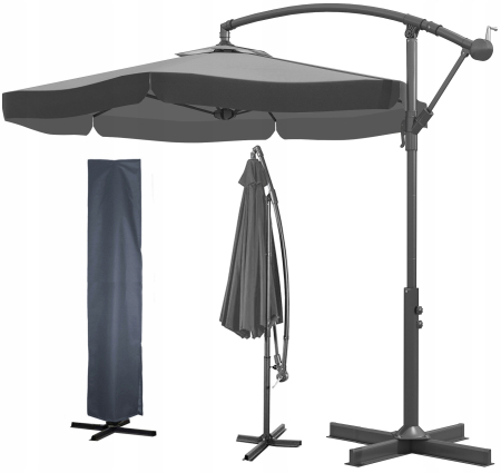 Umbrela de gradina cu brat lateral, inclinabila, panza poliester 160 g/mp, husa de protectie, 300 cm, gri [10]
