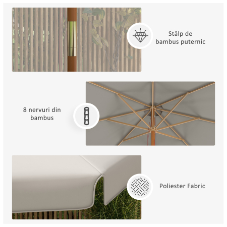  Umbrela de Gradina cu Corzi, Deschidere Reglabila si Orificii de Ventilatie, Ø325x250 cm, Gri [5]