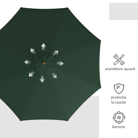  Umbrela de Gradina cu Corzi, Deschidere Reglabila si Orificii de Ventilatie, Ø325x250 cm, Verde [4]