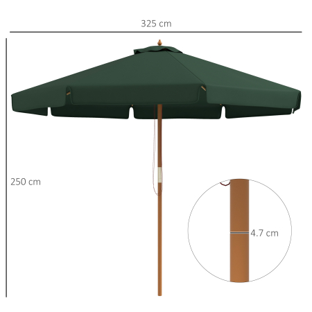  Umbrela de Gradina cu Corzi, Deschidere Reglabila si Orificii de Ventilatie, Ø325x250 cm, Verde [2]