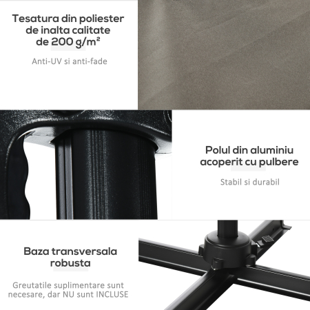  Umbrela de gradina cu manivela 2,5x2,5 m, cu rotatie 360° si parasolar reglabil, gri deschis [6]