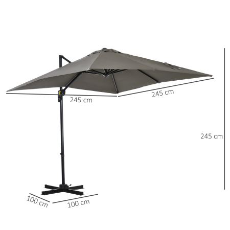  Umbrela de gradina cu manivela 2,5x2,5 m, cu rotatie 360° si parasolar reglabil, gri deschis [2]
