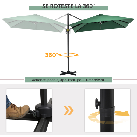  Umbrela de gradina cu manivela, 2.5x2.5 m, rotativa 360° si parasolar reglabil, verde [3]