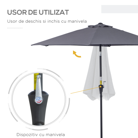  Umbrela de Gradina cu Manivela, din Aluminiu si Poliester Gri si Negru, Φ2,6x2,35m [3]