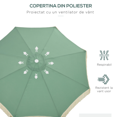  Umbrela de Gradina cu Manivela, inclinabila, tija din 2 sectiuni, poliester si metal, 2.6x2.4 m, verde [5]