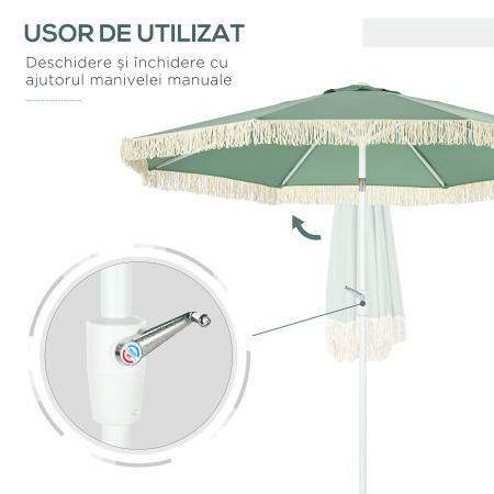  Umbrela de Gradina cu Manivela, inclinabila, tija din 2 sectiuni, poliester si metal, 2.6x2.4 m, verde [4]