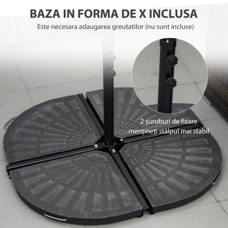 Umbrela de Gradina cu Rotatie la 360°, Brat cu Baza in Cruce si Orificiu de Ventilatie, Ø256x245 cm, Bej [5]