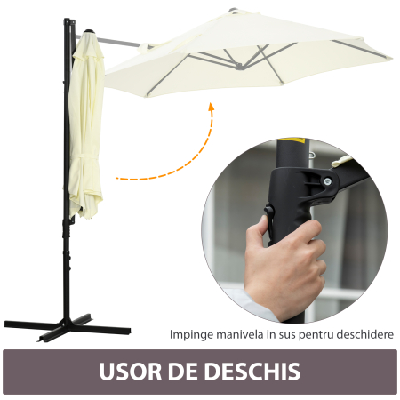  Umbrela de Gradina cu Rotatie la 360°, Brat cu Baza in Cruce si Orificiu de Ventilatie, Ø256x245 cm, Bej [3]