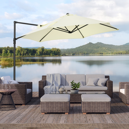  Umbrela de Gradina cu Rotatie la 360°, Brat cu Baza in Cruce si Orificiu de Ventilatie, Ø256x245 cm, Bej [1]