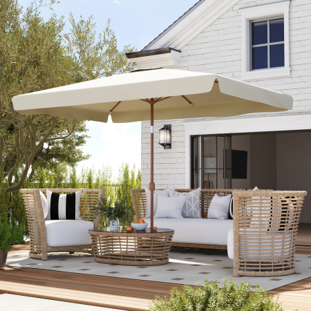  Umbrela de Gradina Dreptunghiulara 2x3 m cu Volanase si Manivela, din Metal si Poliester, Bej [8]