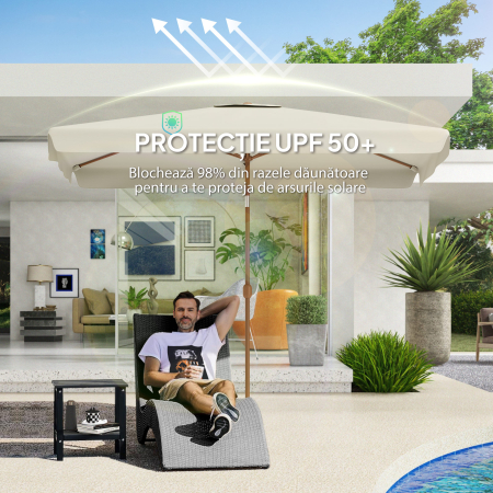  Umbrela de Gradina Dreptunghiulara 2x3 m cu Volanase si Manivela, din Metal si Poliester, Bej [4]