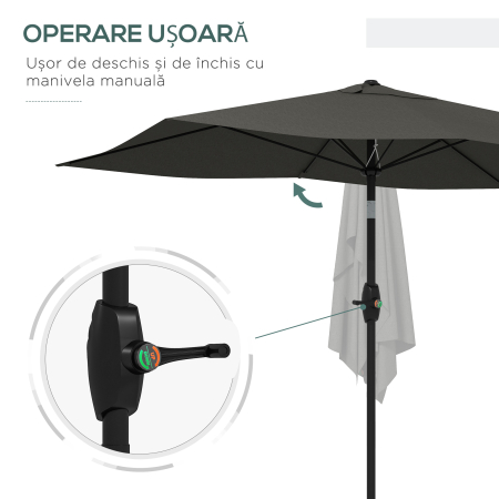  Umbrela de gradina dreptunghiulara 2x3 m, inclinabila cu deschidere manuala, gri [4]