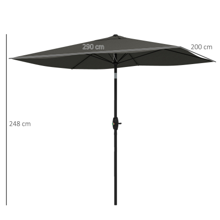  Umbrela de gradina dreptunghiulara 2x3 m, inclinabila cu deschidere manuala, gri [2]