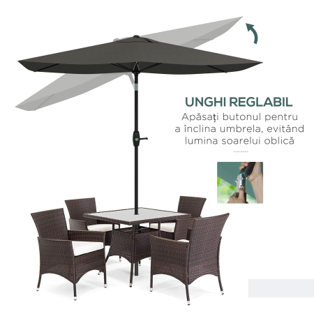  Umbrela de gradina dreptunghiulara 2x3 m, inclinabila cu deschidere manuala, gri [3]