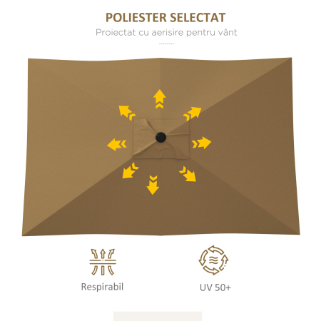  Umbrela de Gradina Dreptunghiulara 3x2 m cu Deschidere cu Manivela si inclinabila, Culoare Cafea [6]