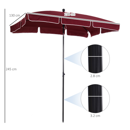  Umbrela de Gradina Dreptunghiulara si Reglabila cu Stalp din Aluminiu, 2x1,3x2,5 m, Rosu Bordeaux [2]