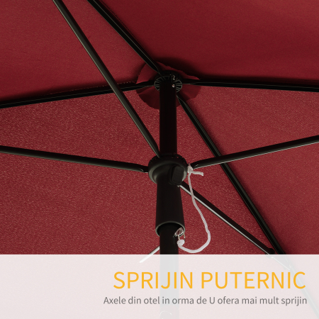  Umbrela de Gradina Dreptunghiulara si Reglabila cu Stalp din Aluminiu, 2x1,3x2,5 m, Rosu Bordeaux [6]
