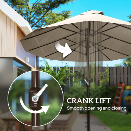  Umbrela de Gradina Dubla 460x270cm Deschidere cu Manivela, Baza Transversala si Balast, Otel si Poliester Kaki [6]