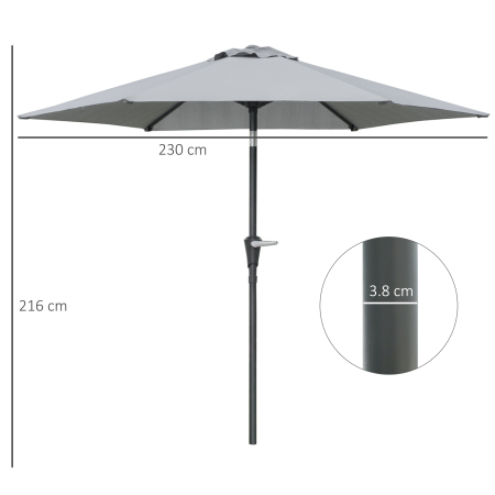  Umbrela de gradina inclinabila, 2.3x2m, cu deschidere cu manivela si 6 spite, gri [2]